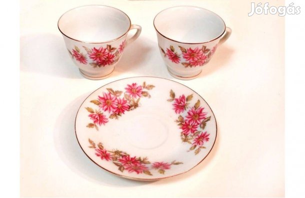 Kínai porcelán Virágos kávés csésze 2 db. + 1 alj
