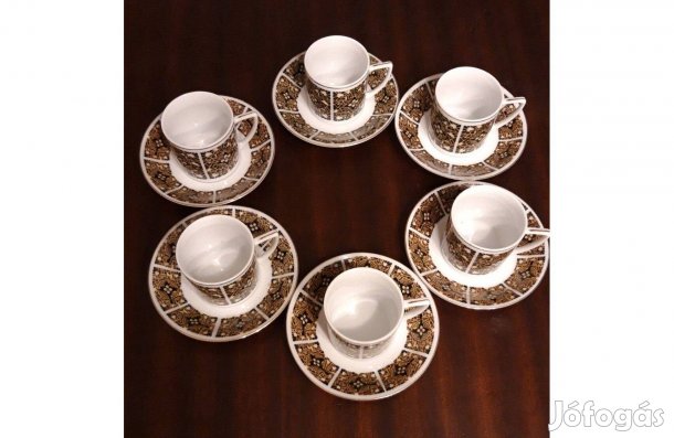 Kínai porcelán kávés készlet aranyozott szegéllyel, modern mintával