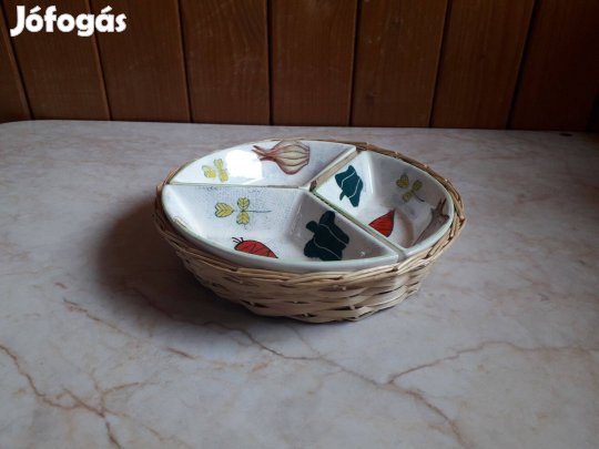 Kínáló fonott kosár / porcelán, háromrészes
