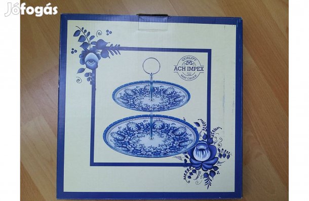 Kínáló tál 2 emeletes kék virágos 25/20cm