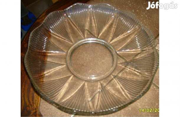 Kínáló üveg nagy tál 26, 5 cm átmérő, 5 cm magas