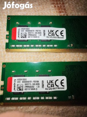 Kingston 16GB (2x8GB) DDR4 2666MHz RAM készlet (Kvr26N19S6/8)