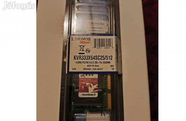 Kingston Kvr333V64C25/512 512Mb PC2700 SO-DIMM laptop memória eladó