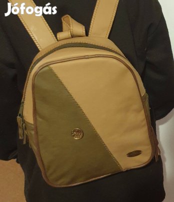 Kis hátizsák, valódi bőr. Barna, terepzöld, természetes. Új, egyedi