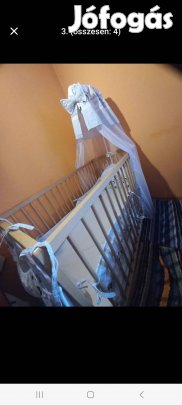 Kiságy + matrac+baldachin + tároló  + fejvédő  egyben