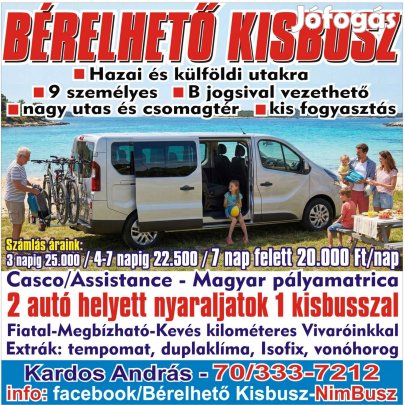 Kisbusz kiadó, bérelhető 9 személyes