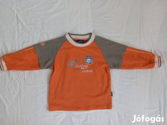 Kisfiú pulóver (116-122-es, narancssárga-barna, foci mintás)