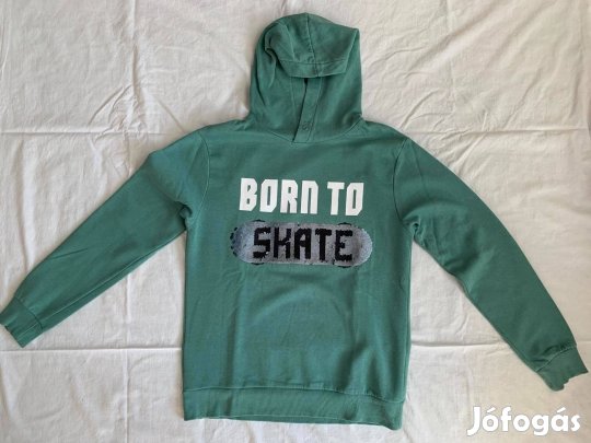 Kisfiú pulóver (158-164-es, Skate simis, csuklyás, zöld, H&M)