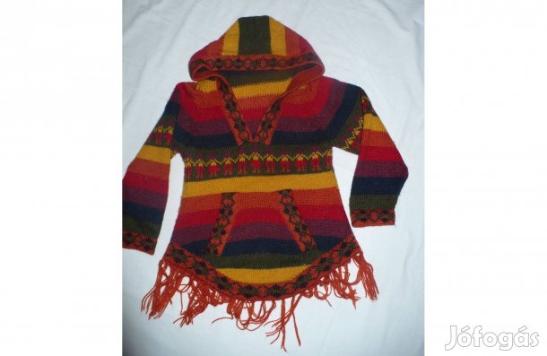 Kislány kapucnis kötött pulcsi, 4-5 évesre