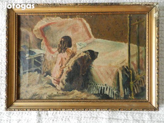 Kislány kutyával olajfestmény