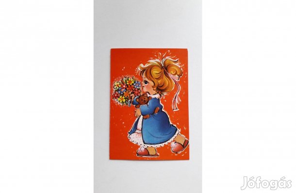 Kislány macival - kihajtható tiszta képeslap