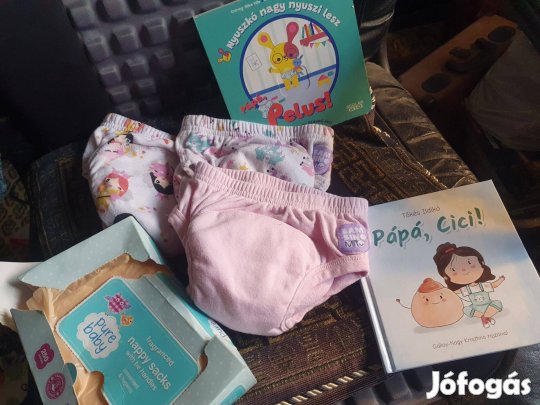 Kislány pelenkáról leszoktató bugyik + Pápá pelus könyv + ajándék