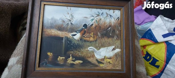 Kisméretű olajfestmény kacsákkal 