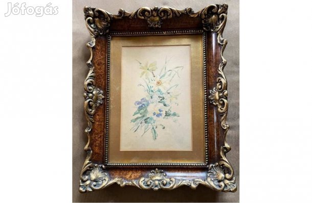 Kiss Péter Virágcsendélet festmény akvarell blondell keretben