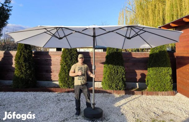 Kitekerhető 270x460cm ovális napernyő teraszra bézs / homok színű