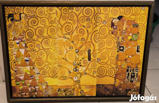 Klimt Életfa montázs vászonkép sötétarany fakerettel,akasztókkal