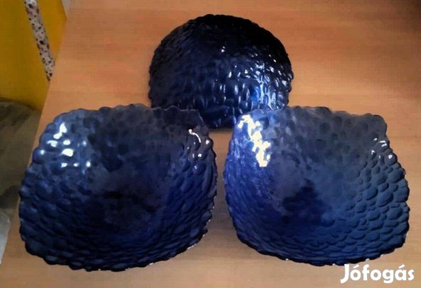 Kobaltkék 3 db. négyszögű hólyagos üvegtál