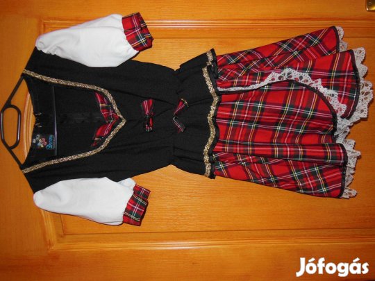 Kockás, népi ruhácska, alkalmi, fellépő lányka ruha. 146