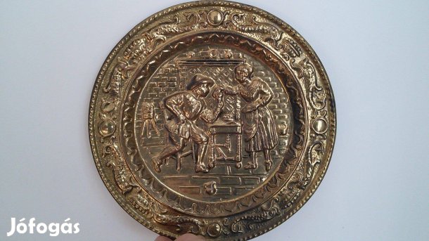 Kocsmajelenet réz dísztányér kocsma falitányér 24 cm tányér fali dísz