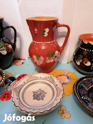 Köcsög, tál festett cserép