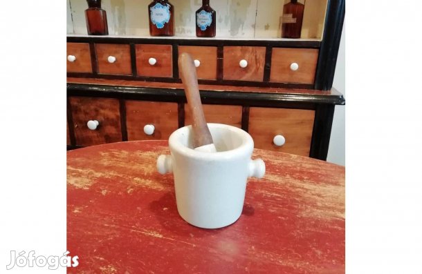 Kőedény jelzett mozsár, 20. század elejei patikai, laboratóriumi eszkö