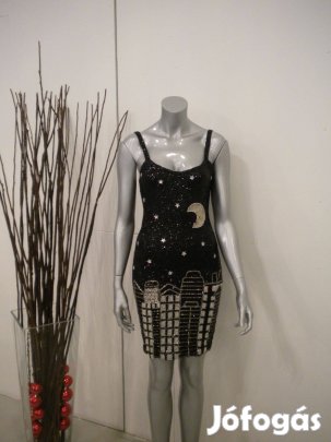 Koktélruha ezüst, fekete csupa gyöngy, kézzel készített