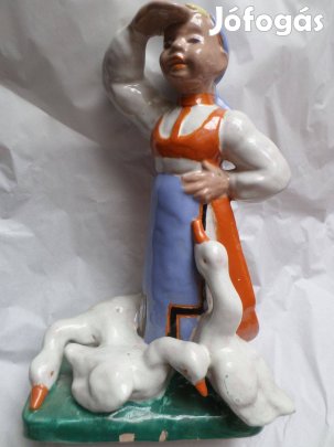 Komlós kerámia szobor art deco Libapásztor lány
