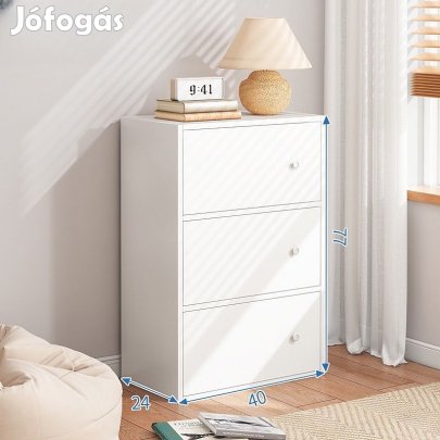 Komód hálószoba nappali bútor 3 ajtós szekrény 40x24x77 cm fehér PN04