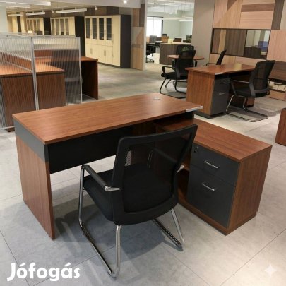 Kompakt irodai munkaállomás L-alakú kialakítással és beépített tároló