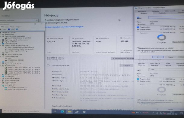 Komplett i5 számítógép monitorral, HDMI, SSD, HDD, Dvdrw, WIN10 eladó!