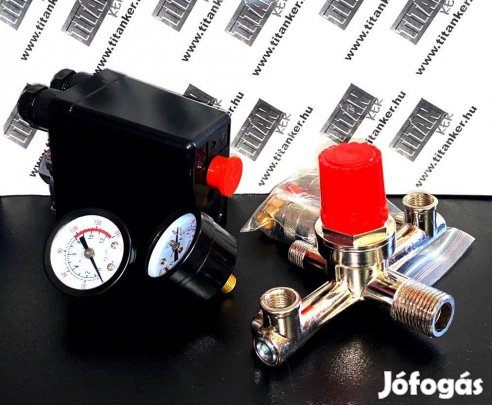 Kompresszor nyomáskapcsoló 230V levegőelosztó manométer szett komplett