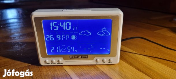 König asztali óra, hőmérséklet, páratartalom kijelzővel