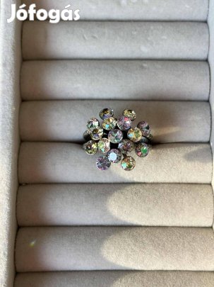 Konplott gyűrű aurora borealis színű Swarovski kristályokkal