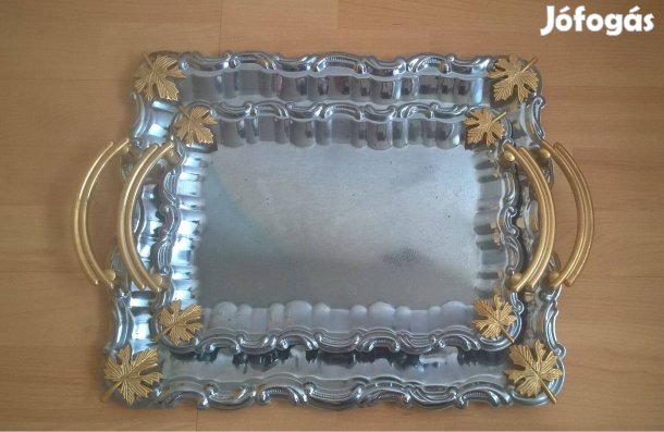 Konyhai Inox fém tálca kínáló füles tál ital tartó