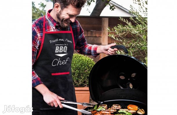 Konyhai Kerti Nyakbaakaszthatós BBQ zsebes fekete kevertszálás szakács
