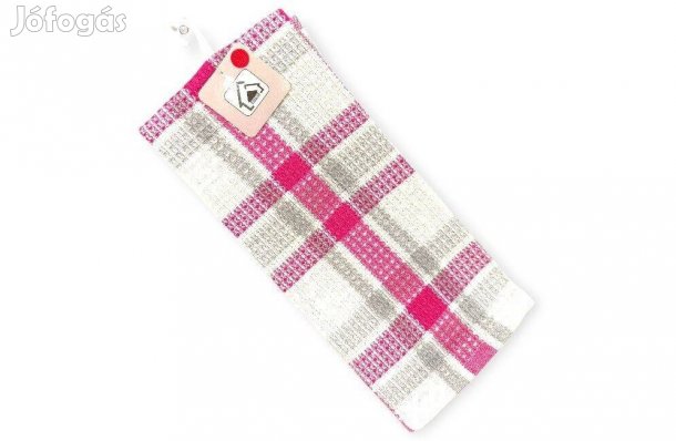 Konyharuha fehér szürke fukszia kockás 60x40 cm