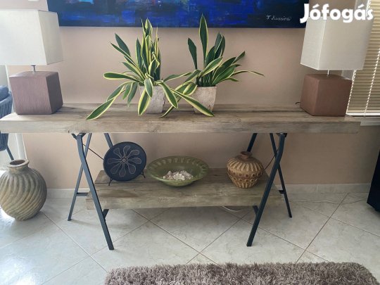 Konzolasztal fém láb+fa gerenda 200x70x40cm