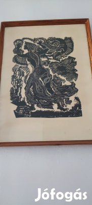 Kopasz Márta : A Tisza (linómetszet)