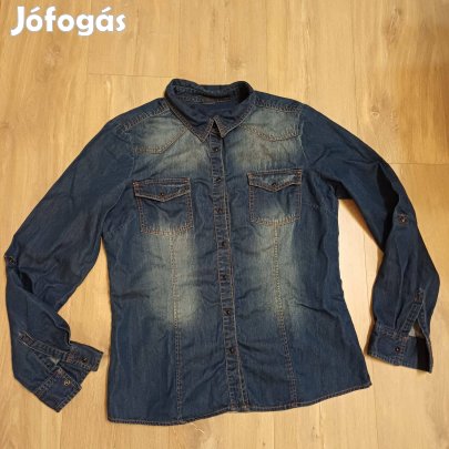 Koptatott kék női farmer ing (M)