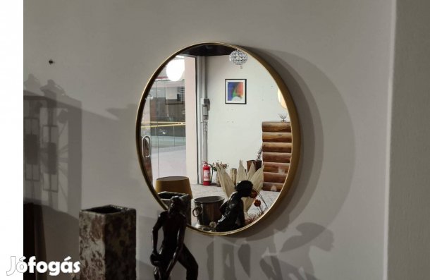 Kör alakú falitükör arany kerettel , modern design 50 cm