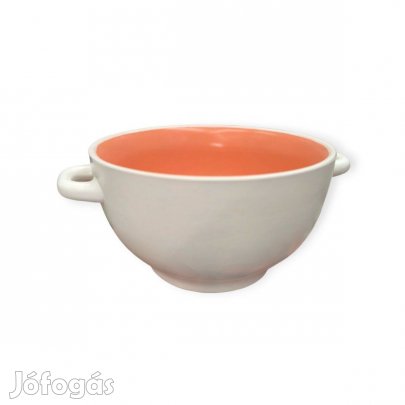 Korall-fehér kerámia leveses tál fogantyúval 700 ml