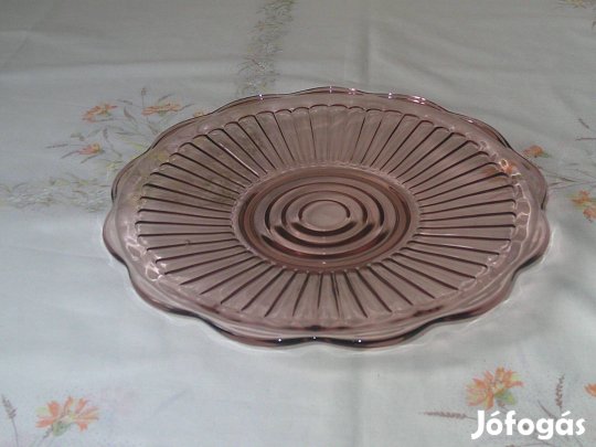 Korall színű üveg süteményes tál, asztalközép