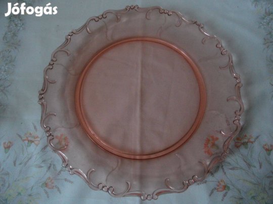 Korall színű üveg süteményes tál, kínáló