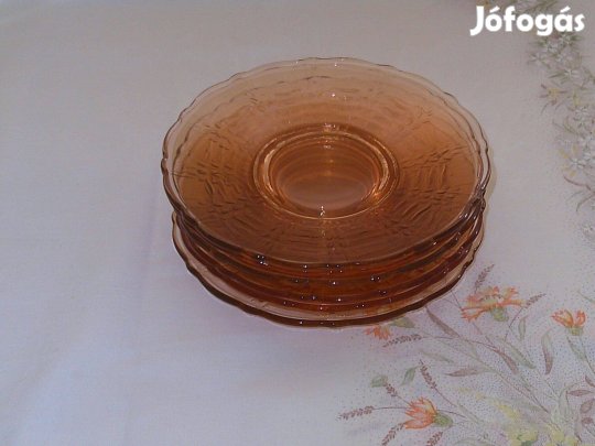 Korall színű üveg süteményes tányér ( 6 db. )