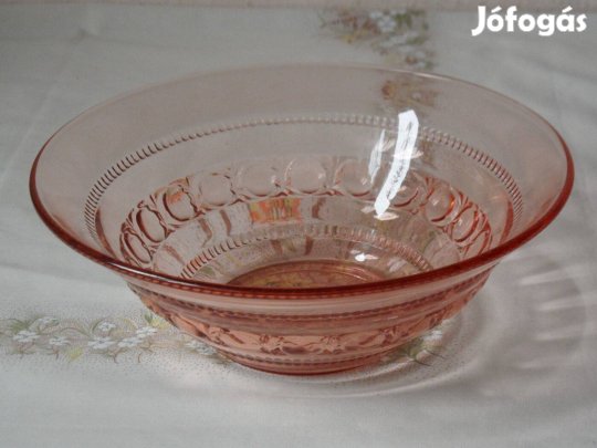 Korall színű üveg tál, kínáló
