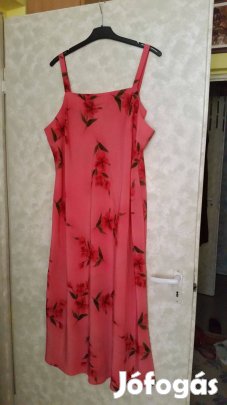 Korall színű virágmintás pántos ruha