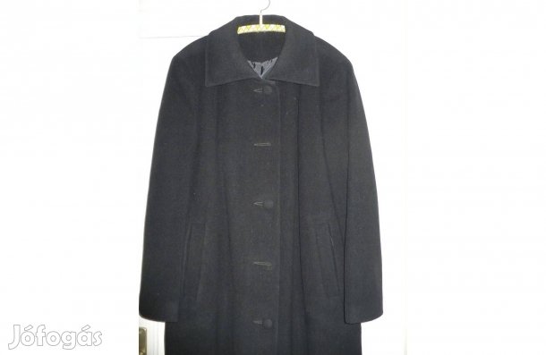 Koromfekete női hosszú kabát, L-es méret
