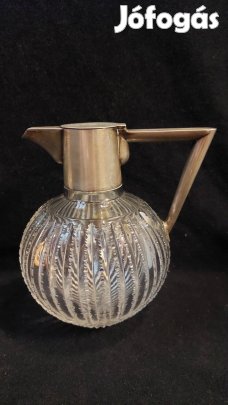 Koronás, monogramos, jelzett ezüst szerelékes antik kristály , gömb al