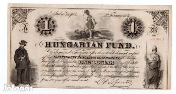 Kossuth 1 dollar 1852 "A", Hungarian Fund bankjegy