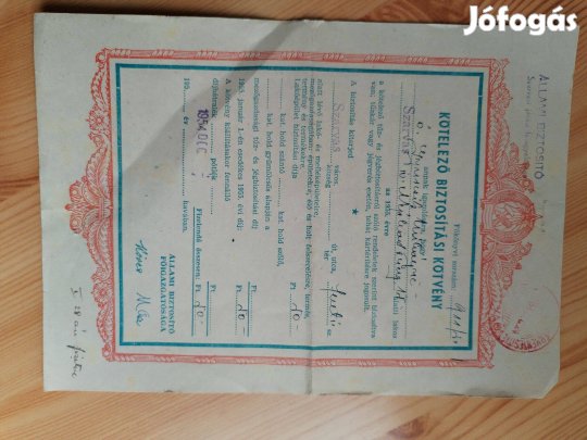 Kötelező Bisztositási Kötvény 1954-es szép db